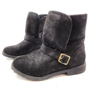 The Children’s Place Black Fur Lined Faux Suede Moto Ankle Boots Girls sz 1